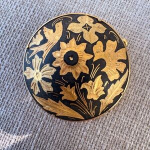 Black and Gold Floral Damascene brooch
